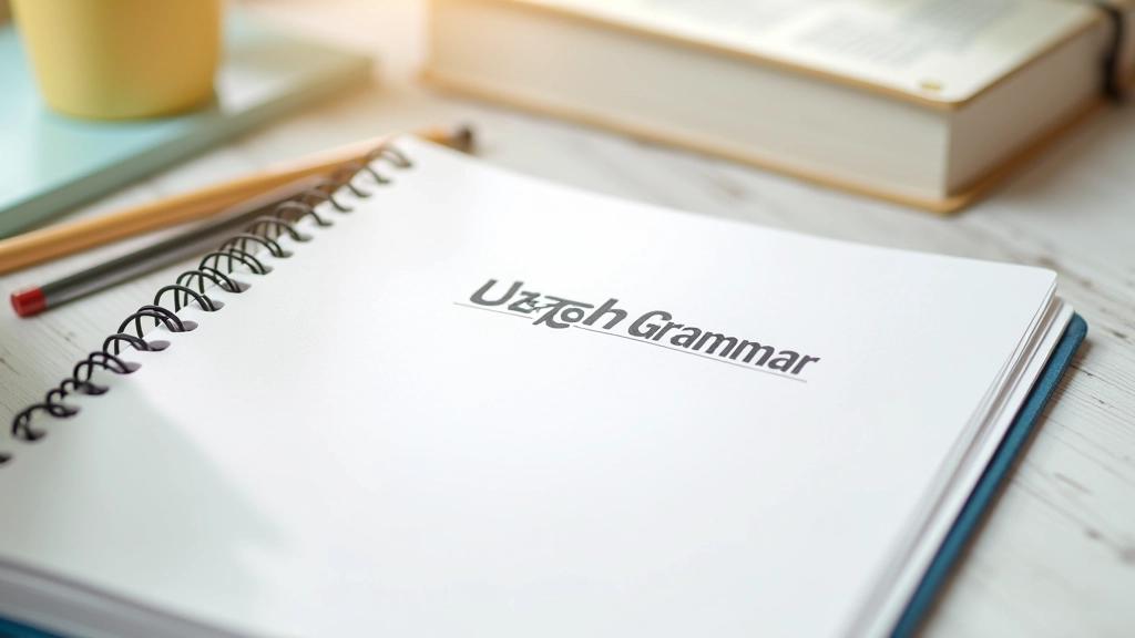 Pracovní stůl se zaplnění učebními materiály, poznámkami o gramatice a slovníkem