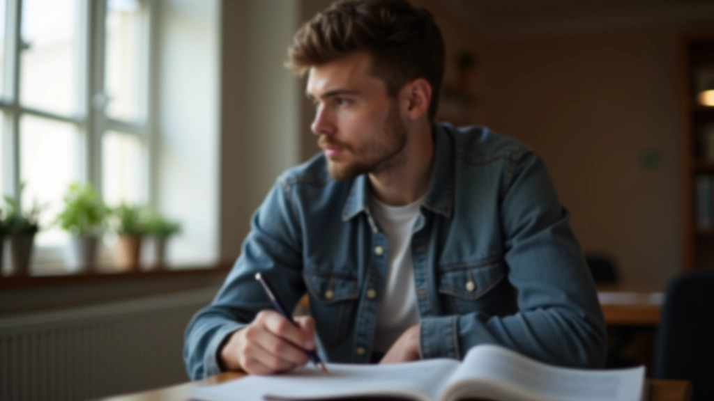 Osoba sedí v tichém prostředí a tráví čas učením se angličtiny bez interakce